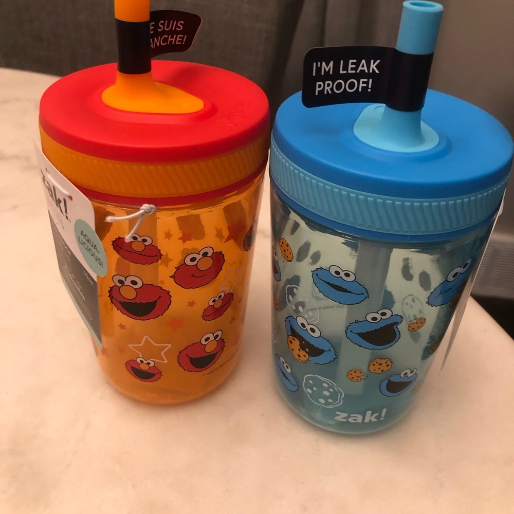 ❤️💙 Sesame Street Kids Straw Cup - Blue Cookie Monster & Elmo - leak proof